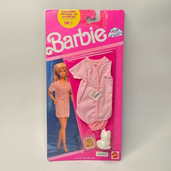 VTG 1990 Barbie Dream Wear Pajama Set w/ White Cat Accessory MOC Mattel - Picture 1 of 4